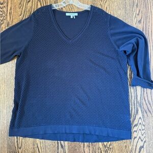 Foxcroft navy blue open weave neck 3/4 sleeve sweater 3x